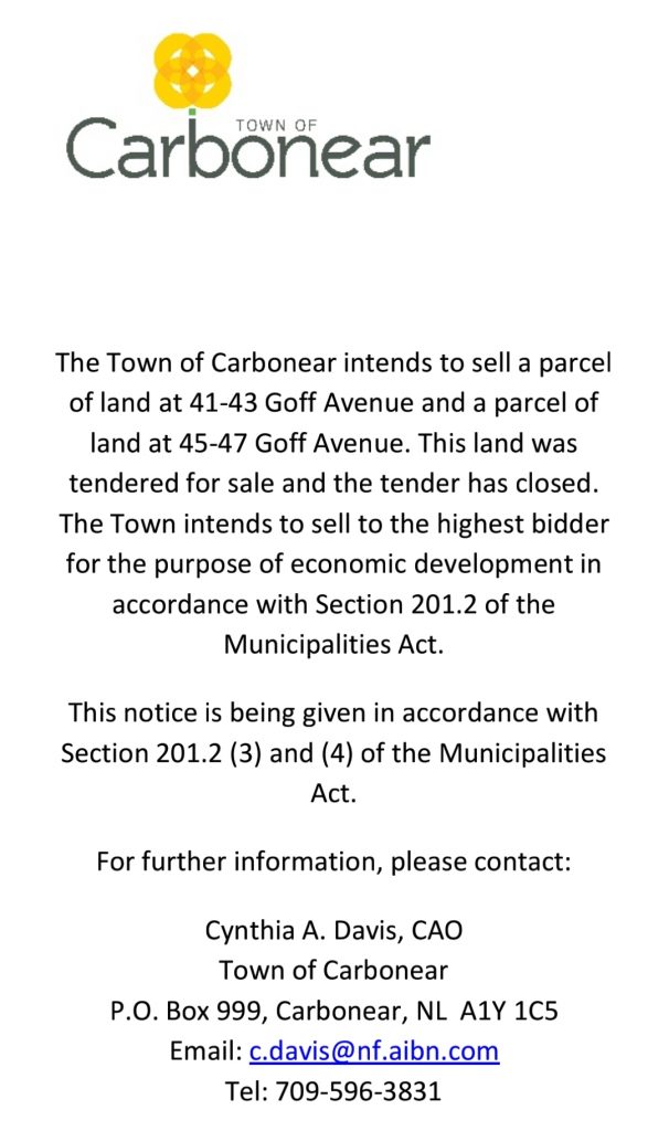 Notice of Sale Town of Carbonear